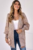 Apricot Animal Print Shirred Cuff Lantern Sleeve Cardigan