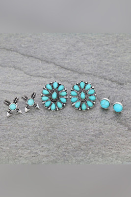 Boho Flower Turquoise Earrings Set MOQ 5PCs