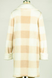 Lapel Plaid Fleece Coat with Pockets