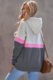 Gray Drawstring Cowl Neck Colorblock Hoodie