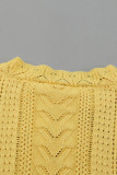 Yellow Crochet Lace Pointelle Knit Sweater