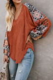Orange Contrast Eyelet Thermal Knit Top