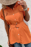 Orange Button Short Sleeves Shirts With Sash Unishe Wholesale