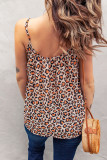 Khaki Leopard Print Spaghetti Strap Pleated Flowing Tank Top