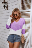 V Neck Wave Color Block Pullover Sweaters