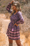 Split V Neck Boho Floral Dress