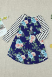 Blue Spring Fling Floral Striped Sleeve Short Dress for Kids