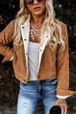 Brown Snaps Pocketed Fleece Corduroy Jacket