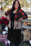 Red Buffalo Plaid Leopard Colorblock Plus Size Duster Cardigan