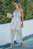 Floral Print Spaghetti Strap Ruffled Wide Leg Jumpsuit