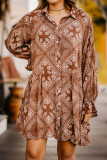 Vintage Paisley Geometric Print Shirt Short Dress