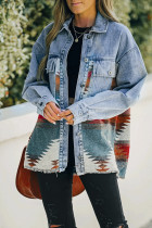 Aztec Splicing Buttons Up Denim Jacket Shacket Unishe Wholesale