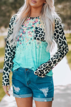 Leopard Tie-dye Splicing Long Sleeve Top
