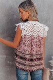 Floral Printed Eyelet Tassel Top