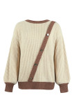 Lantern Sleeve Splicing Button Pullover Sweater