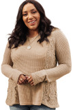 Khaki Plus Size Lace Waffle Knit Top