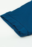 Blue Short Sleeves Drape Knit Top