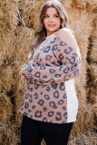 Plus Size Leopard Color Block Asymmetrical Cold Shoulder Top