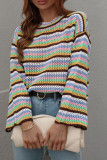 Colorful Stripes Colorblock Hollow Out Knitting Pullover Sweater