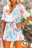 Floral Print Puff Sleeves Romper