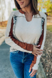 Leopard Colorblock Waffle Knit Long Sleeve Top