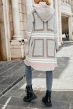 Stripes Hooded Pockets Front Open Cardigan
