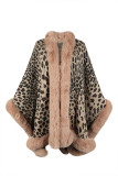 Leopard Fluffy Front Open Cape Cardigan