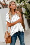 Gray Striped Short Sleeve Buttoned Pocket Shirt