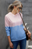 Sky Blue Dip-Dye Colorblock Drawstring Hoodie with Pockets