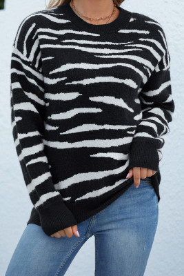 Zebra Striped Knit Pullover Sweaters