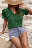 Polkadot Print V Neck Blouse Unishe Wholesale