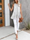 White Solid Ruffled Tank Top