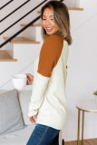Colorblock Ribbed Buttons Long Sleeve Top