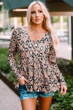 Leopard V Neck Buttoned Flowy Top