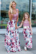 Pink Mom and Daughter Matching Sleeveless Floral Print Adult Maxi Dress
