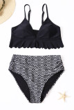 V-neck Scalloped Underbust High Waist Bikini