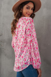 Floral Print V Neck Long Puff Sleeve Top