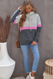 Gray Drawstring Cowl Neck Colorblock Hoodie