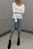 Button Sleeves Square Neck Knit Sweaters
