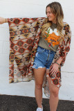 Orange Aztec Print Beach Kimono with Slits