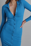 Plain Open Button Knit Midi Dress
