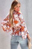 Orange Floral Wrap Kimono Blouse