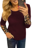 Burgundy Leopard Crisscross Cuffs Long Sleeve Top
