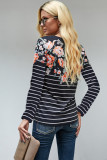 Black Floral Striped Print Long Sleeve Top
