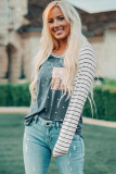 Sequin Pocket Dotted Panel Striped Sleeve Top