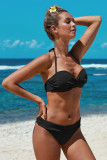Black Halter Twist Waffle Bikini