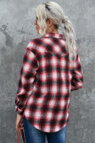 Red Buttons Pocketed Plaid Shacket