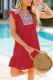 Red Boho Print Pompom Sleeve Shift Dress