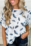White Feather Print Short Sleeve Tee