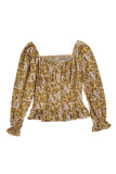 Yellow Square Neck Smocked Floral Top